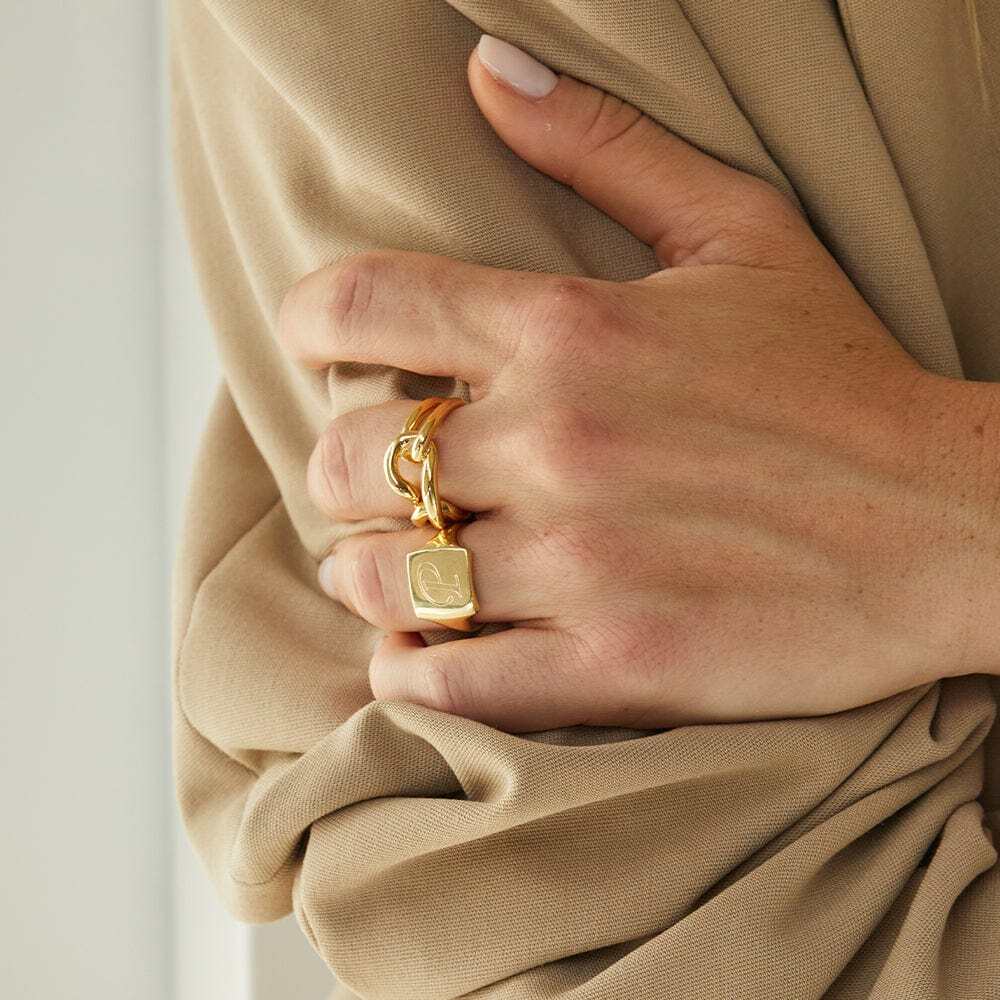 Daisy London Gold Plate Polly Engravable Square Signet Ring Additional Image - 1