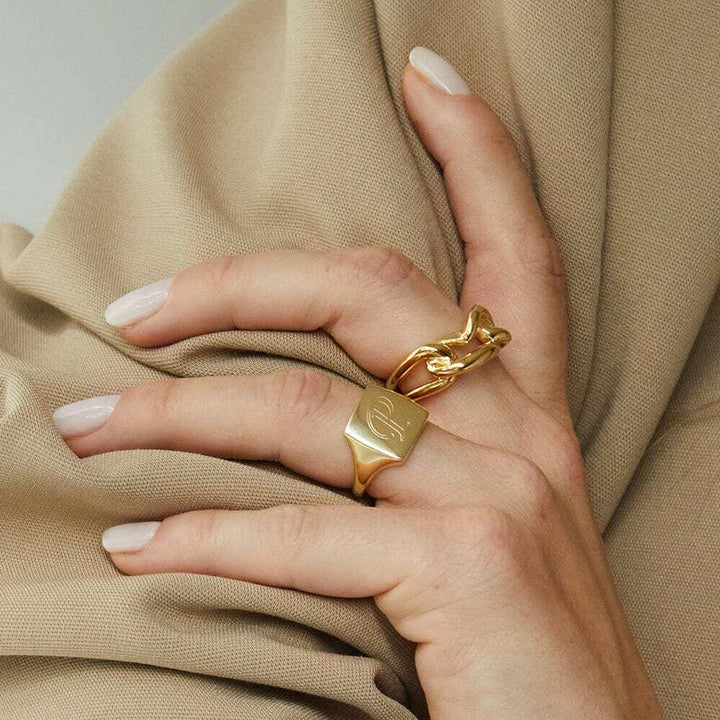 Daisy London Gold Plate Polly Engravable Square Signet Ring Additional Image - 2