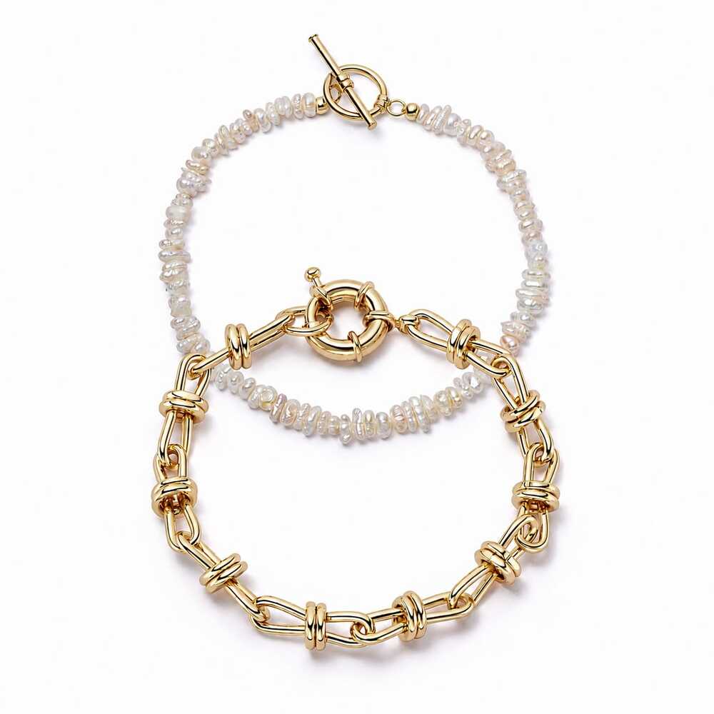 Daisy London Gold Plate Polly Knot Chain And Beach Pearl Bracelet Set