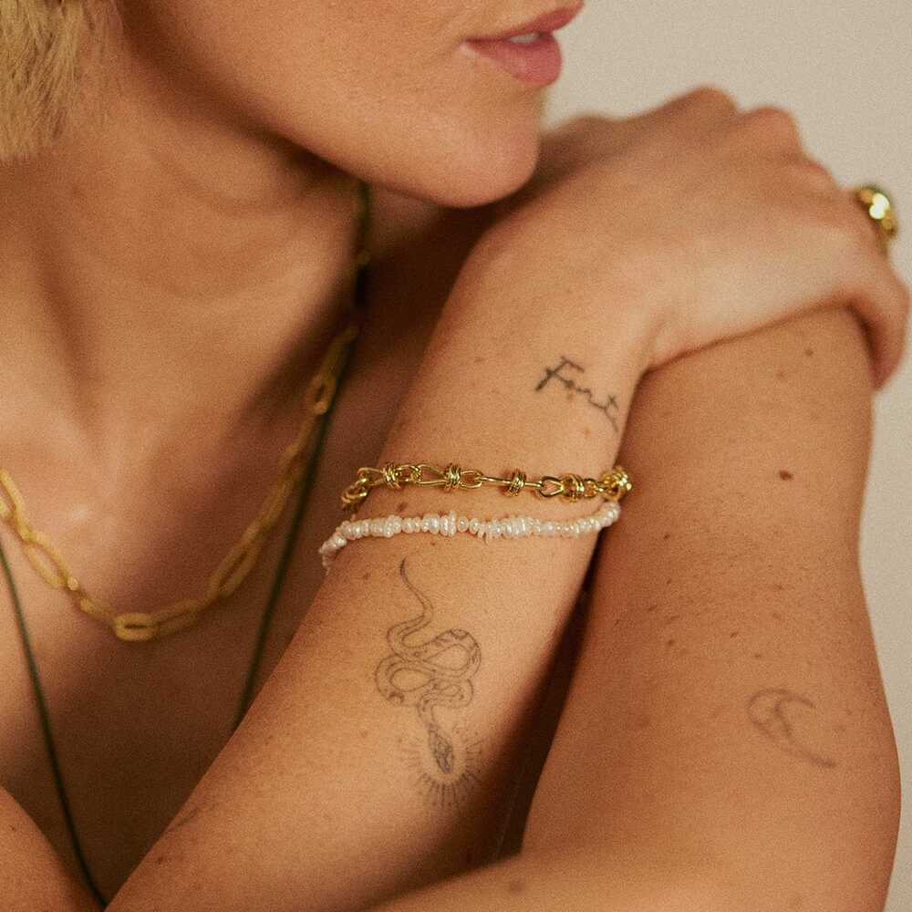 Daisy London Gold Plate Polly Knot Chain And Beach Pearl Bracelet Set Additional Image - 1