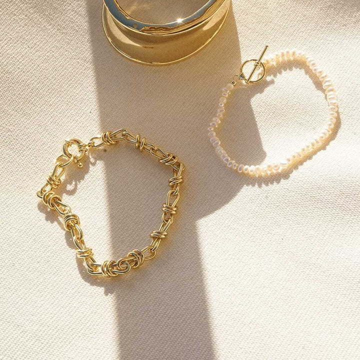 Daisy London Gold Plate Polly Knot Chain And Beach Pearl Bracelet Set Additional Image - 2