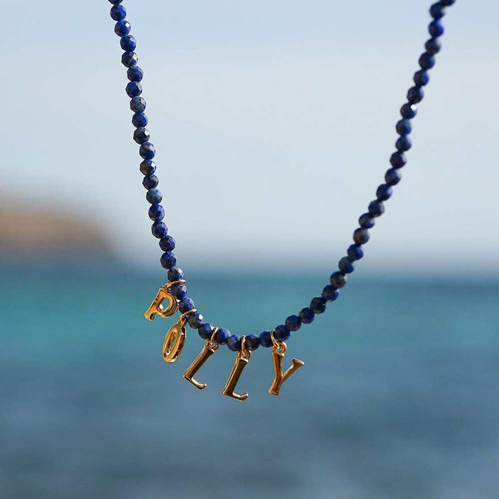 Daisy London Gold Plate Polly Personalised Lapis Bead Necklace Additional Image - 2