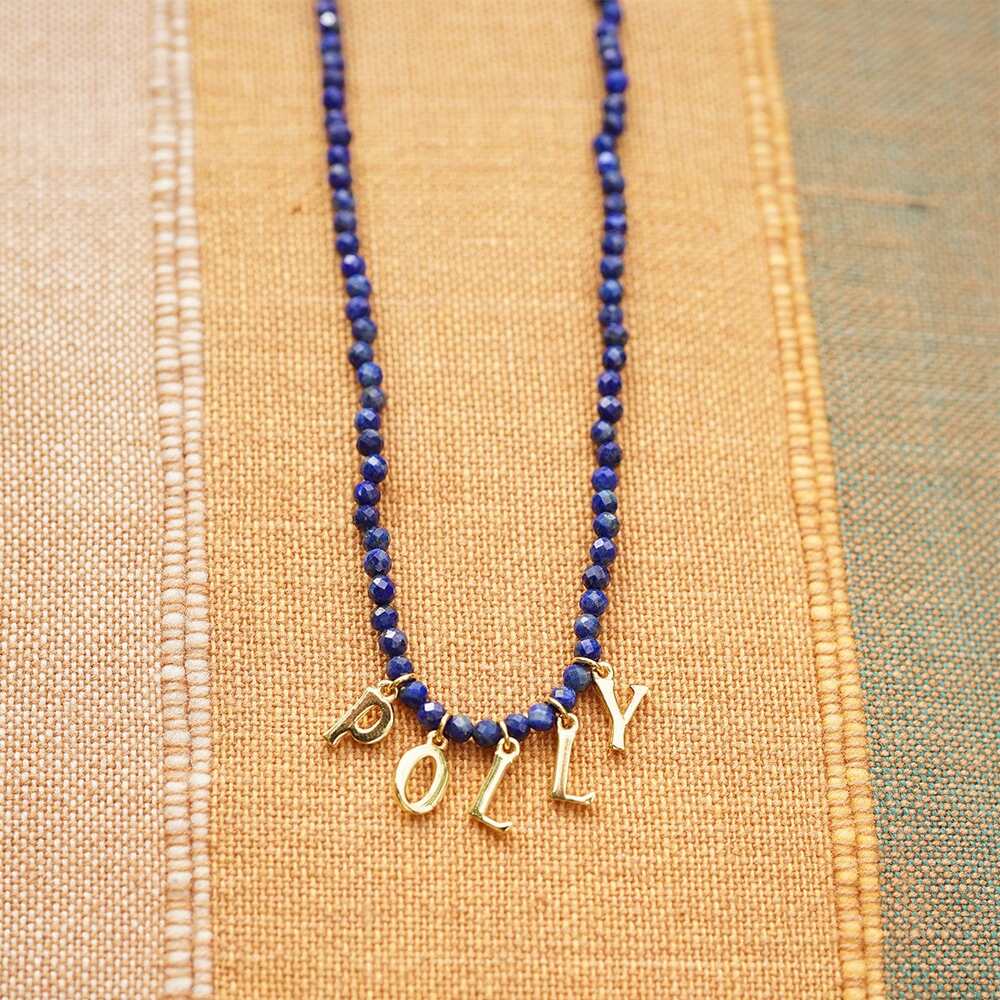 Daisy London Gold Plate Polly Personalised Lapis Bead Necklace Additional Image - 4