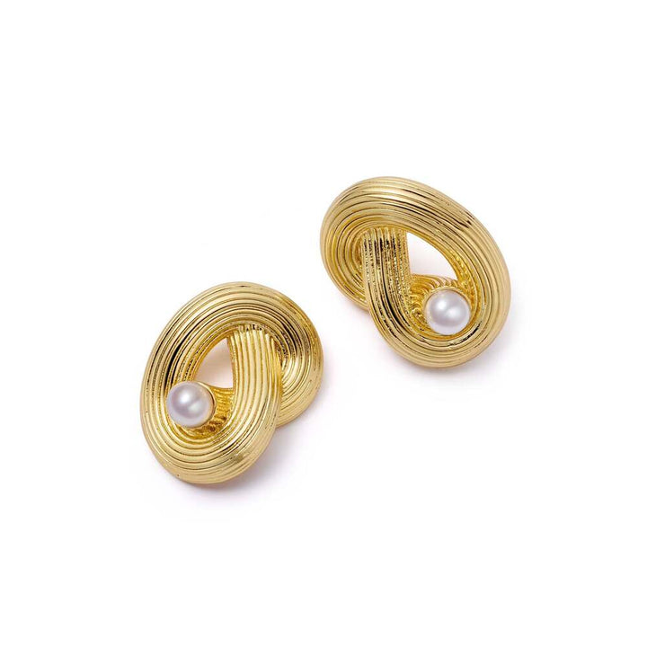 Daisy London Gold Plate Polly Ties The Knot Pearl Stud Earrings