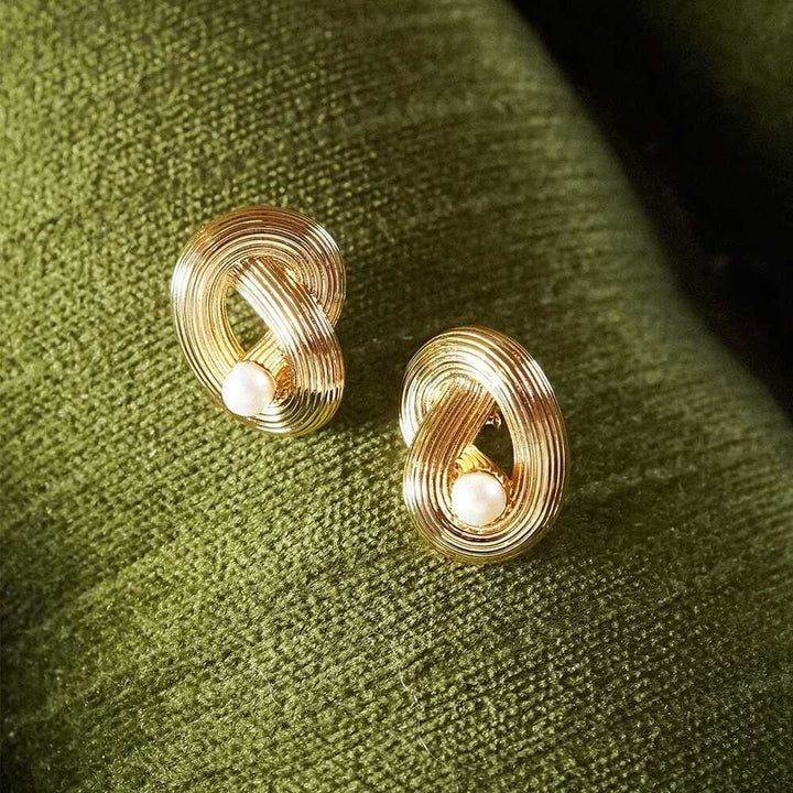 Daisy London Gold Plate Polly Ties The Knot Pearl Stud Earrings Additional Image - 2