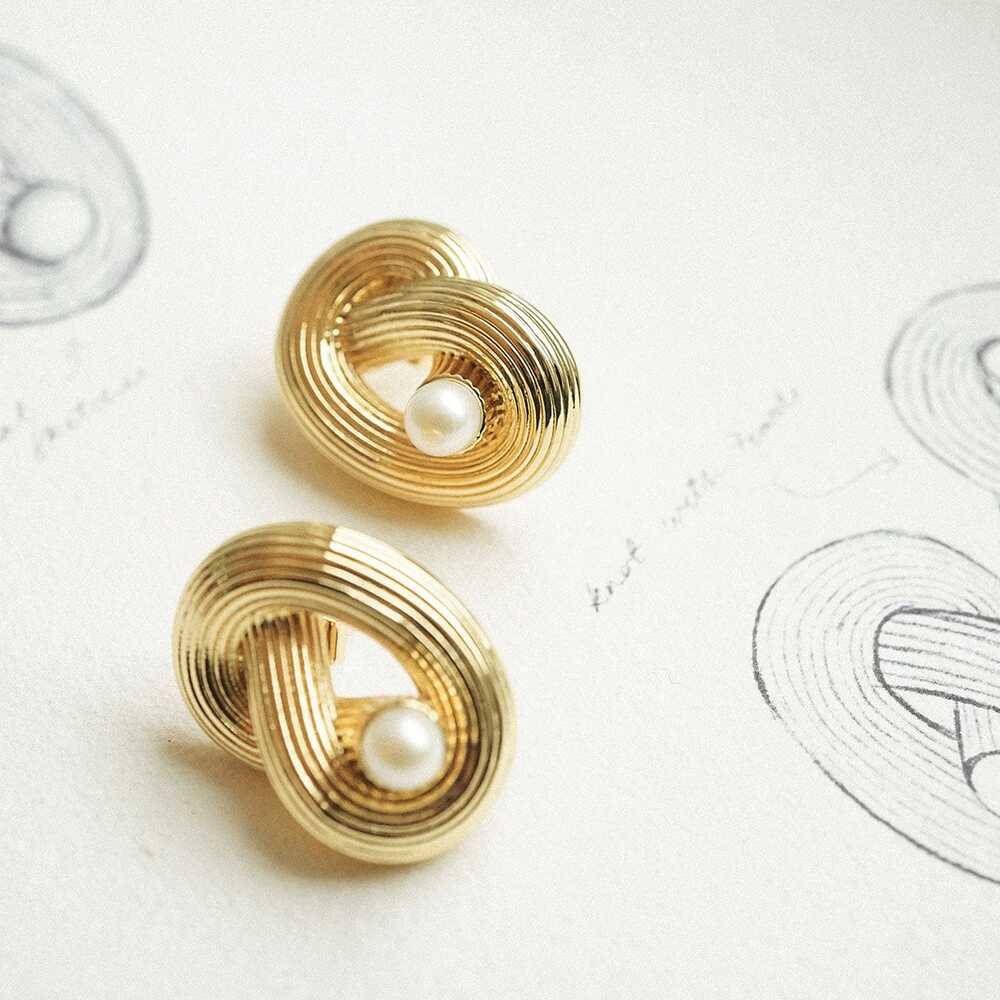 Daisy London Gold Plate Polly Ties The Knot Pearl Stud Earrings Additional Image - 4