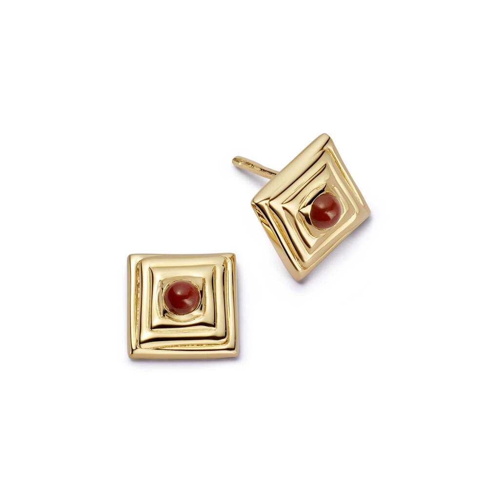 Daisy London Gold Plate Red Jasper Mini Square Stud Earrings