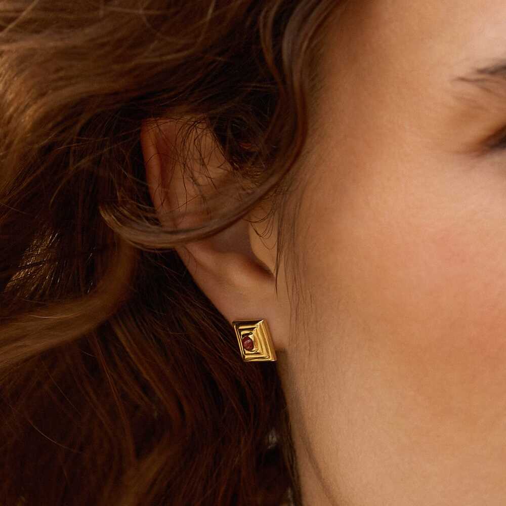Daisy London Gold Plate Red Jasper Mini Square Stud Earrings Additional Image - 1