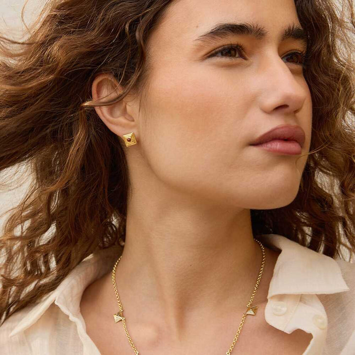 Daisy London Gold Plate Red Jasper Mini Square Stud Earrings Additional Image - 3