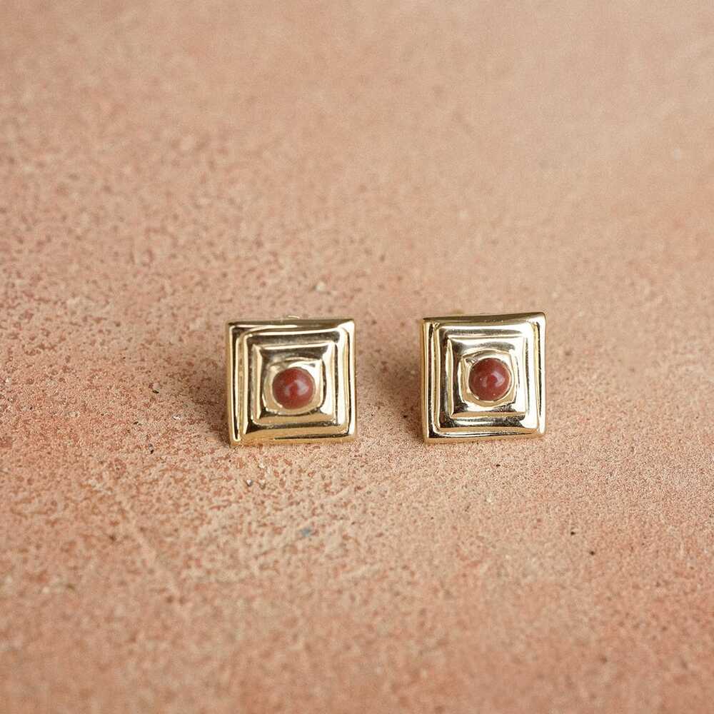 Daisy London Gold Plate Red Jasper Mini Square Stud Earrings Additional Image - 4
