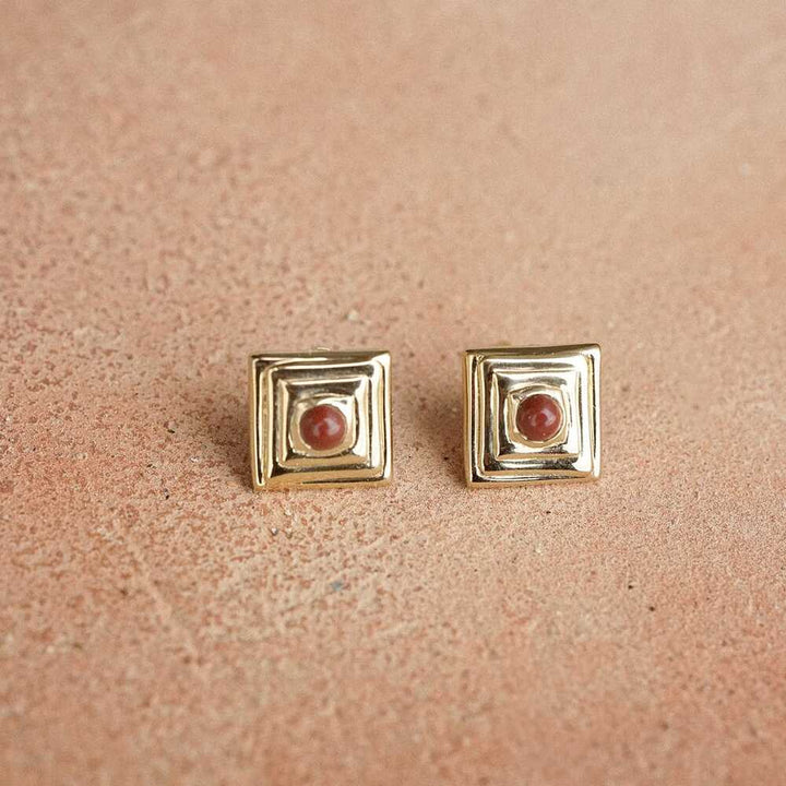 Daisy London Gold Plate Red Jasper Mini Square Stud Earrings Additional Image - 4