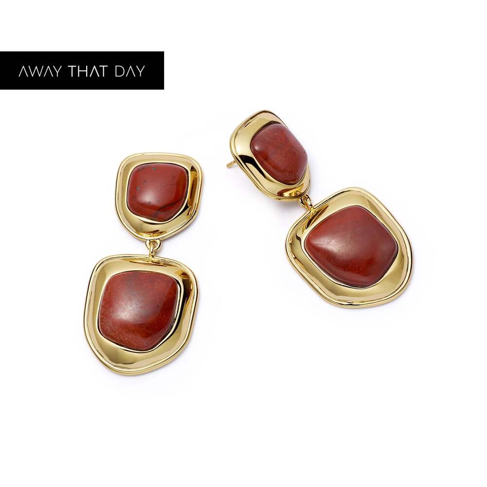 Daisy London Gold Plate Red Jasper Organic Double Drop Earrings