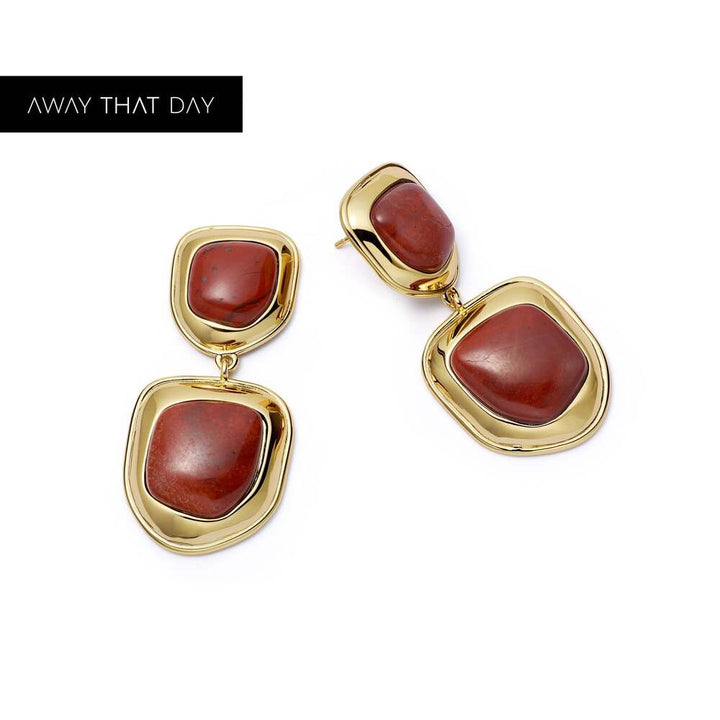 Daisy London Gold Plate Red Jasper Organic Double Drop Earrings