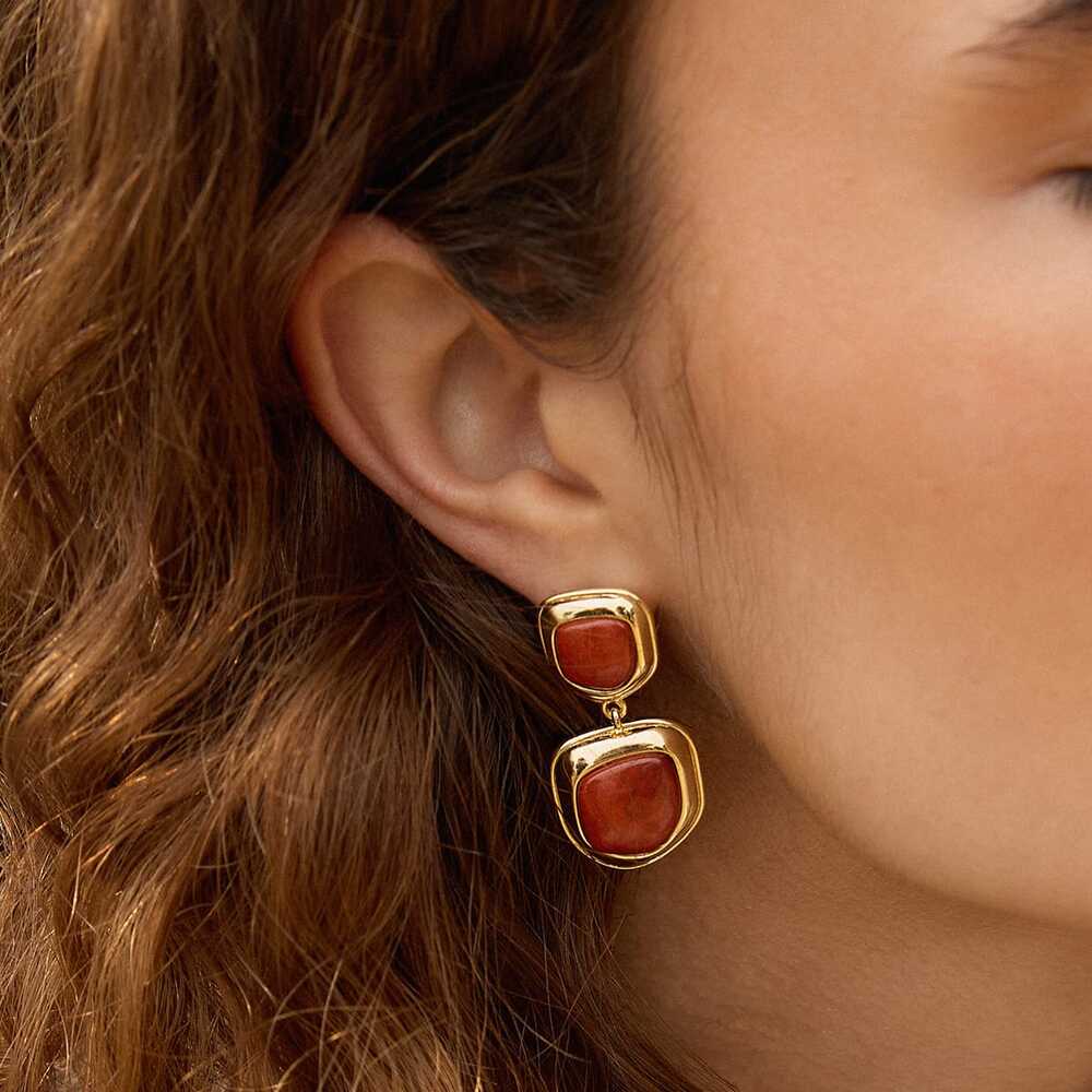 Daisy London Gold Plate Red Jasper Organic Double Drop Earrings Additional Image - 1