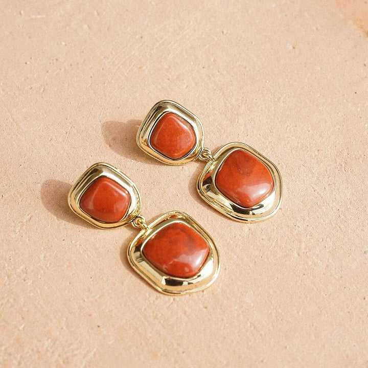 Daisy London Gold Plate Red Jasper Organic Double Drop Earrings Additional Image - 2