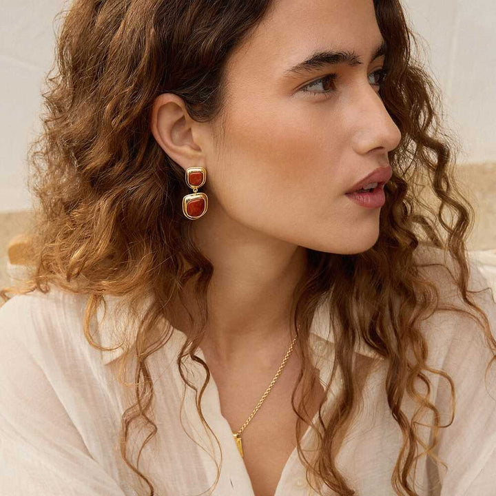 Daisy London Gold Plate Red Jasper Organic Double Drop Earrings Additional Image - 3