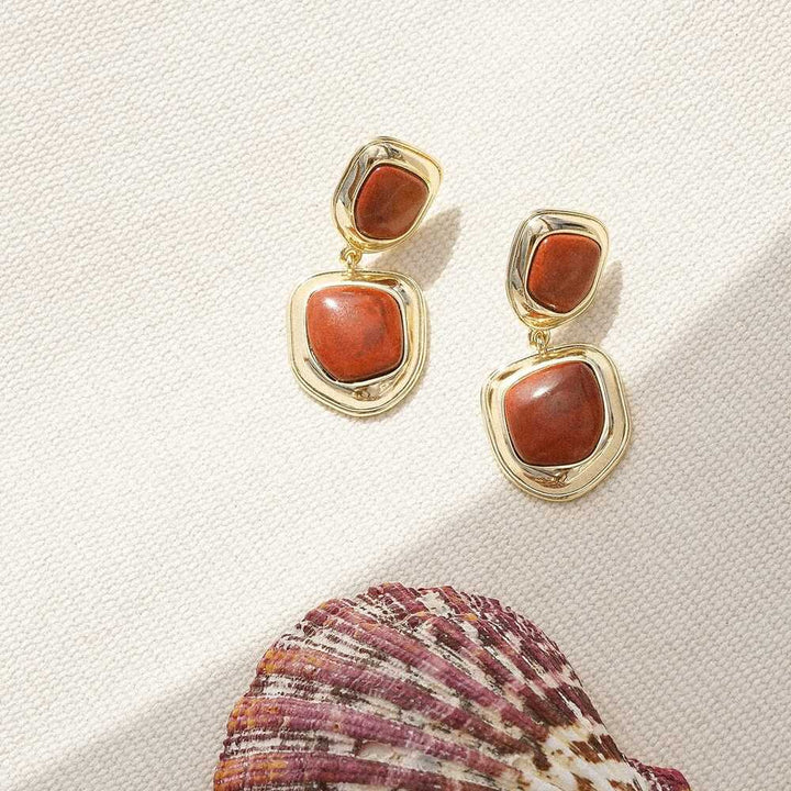Daisy London Gold Plate Red Jasper Organic Double Drop Earrings Additional Image - 4