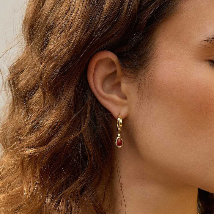 Daisy London Gold Plate Red Jasper Pear Drop Earrings Additional Image - 1