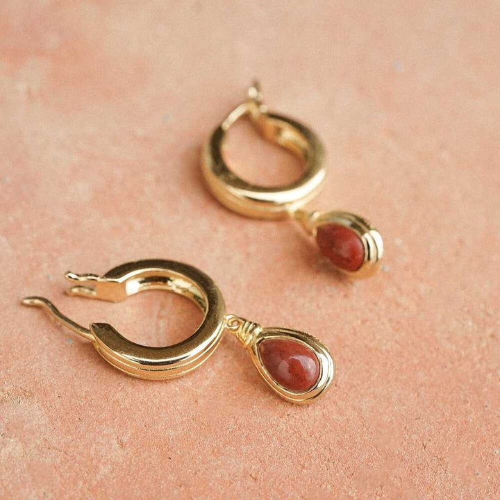 Daisy London Gold Plate Red Jasper Pear Drop Earrings Additional Image - 2