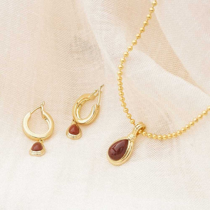 Daisy London Gold Plate Red Jasper Pear Drop Earrings Additional Image - 4