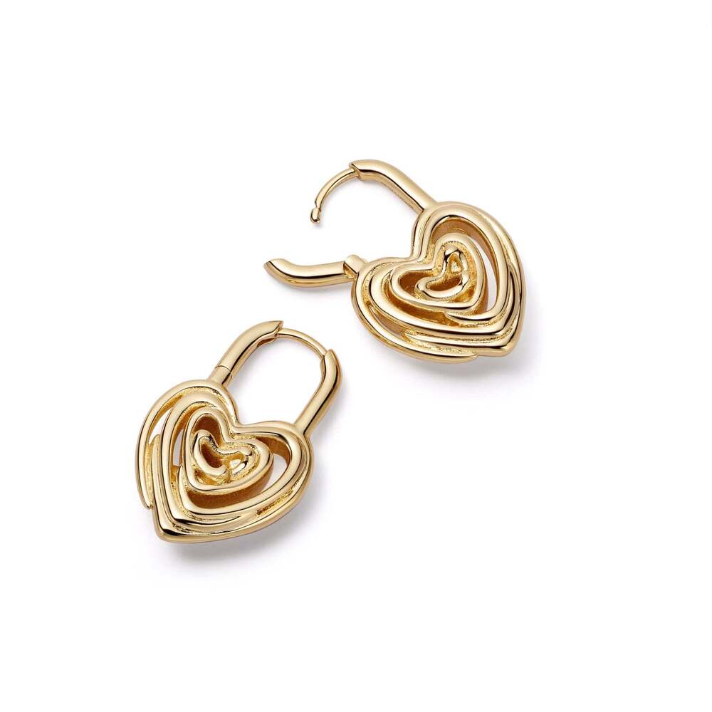 Daisy London Gold Plate Scribble Heart Lock Drop Earrings