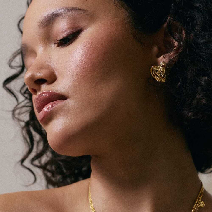 Daisy London Gold Plate Scribble Heart Stud Earrings Additional Image - 1