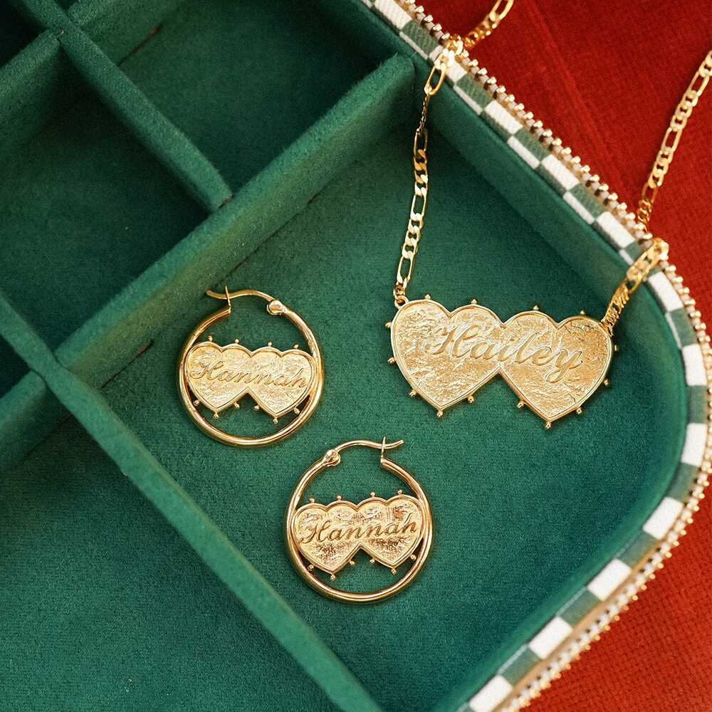 Daisy London Gold Plate Shrimps Double Heart Earrings Additional Image - 1