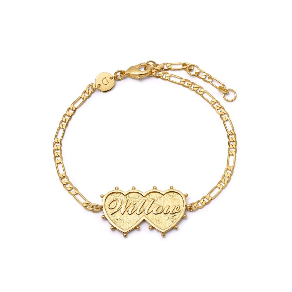 Daisy London Gold Plate Shrimps Double Heart Personalised Bracelet
