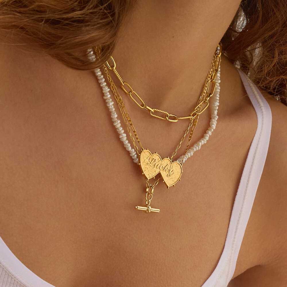 Daisy London Gold Plate Shrimps Double Heart Personalised Necklace Additional Image - 1