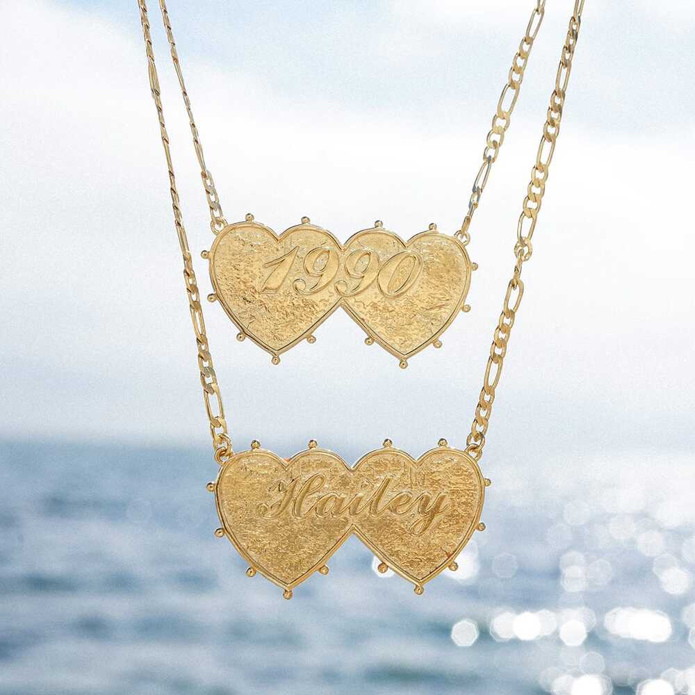 Daisy London Gold Plate Shrimps Double Heart Personalised Necklace Additional Image - 2