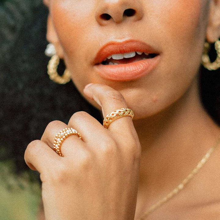 Daisy London Gold Plate Shrimps Woven Dome Ring Additional Image - 1