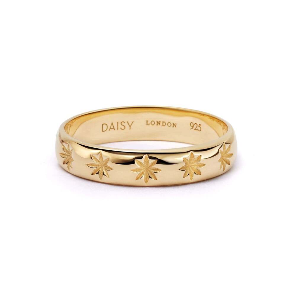 Daisy London Gold Plate / Sterling Silver Star Engraved Stacking Ring Additional Image - 1