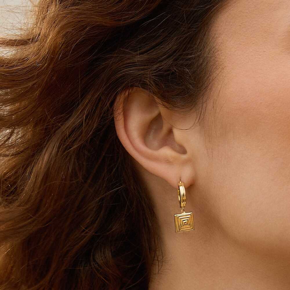 Daisy London Gold Plate Strata Square Drop Earrings Additional Image - 1