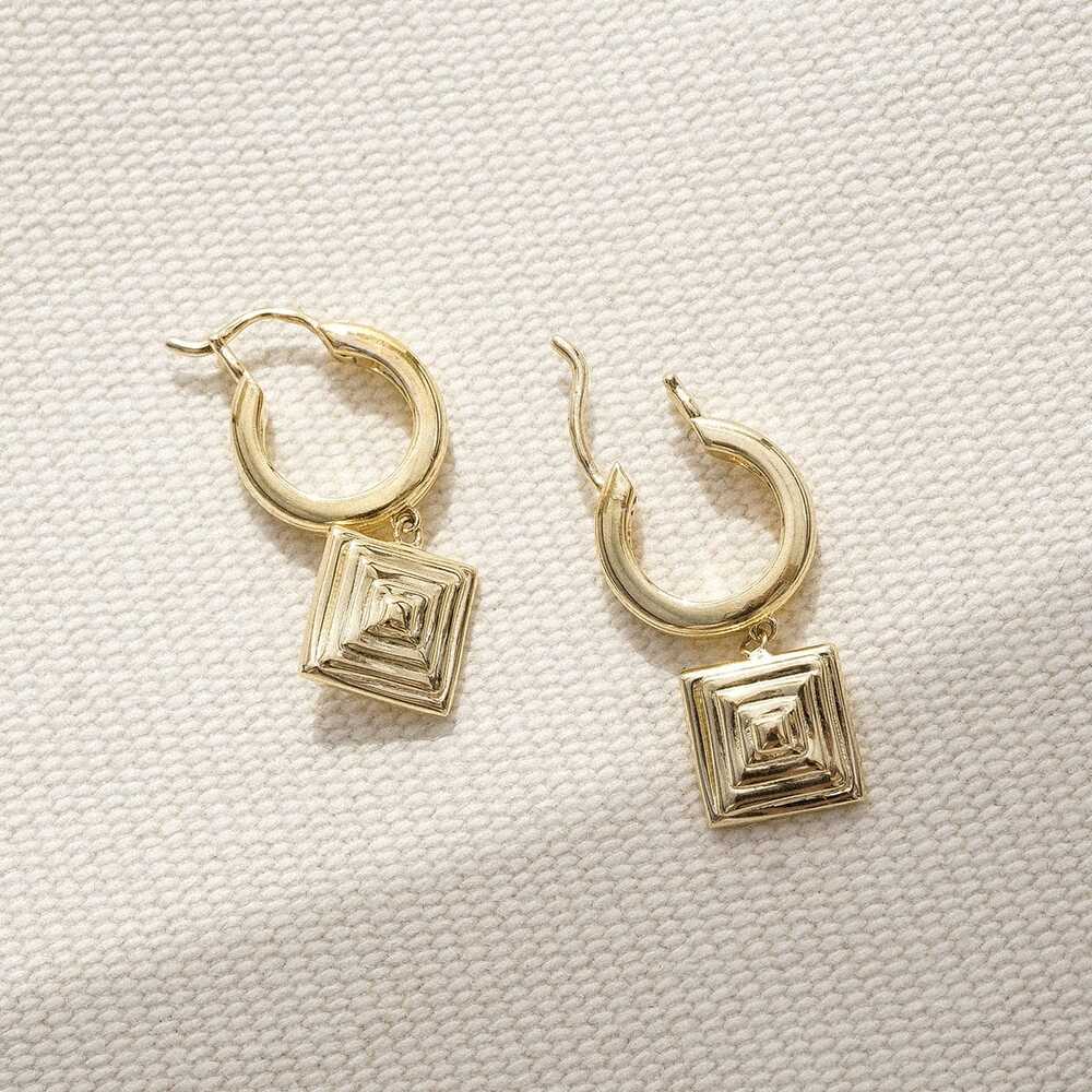 Daisy London Gold Plate Strata Square Drop Earrings Additional Image - 2