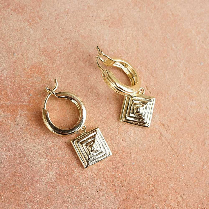 Daisy London Gold Plate Strata Square Drop Earrings Additional Image - 4