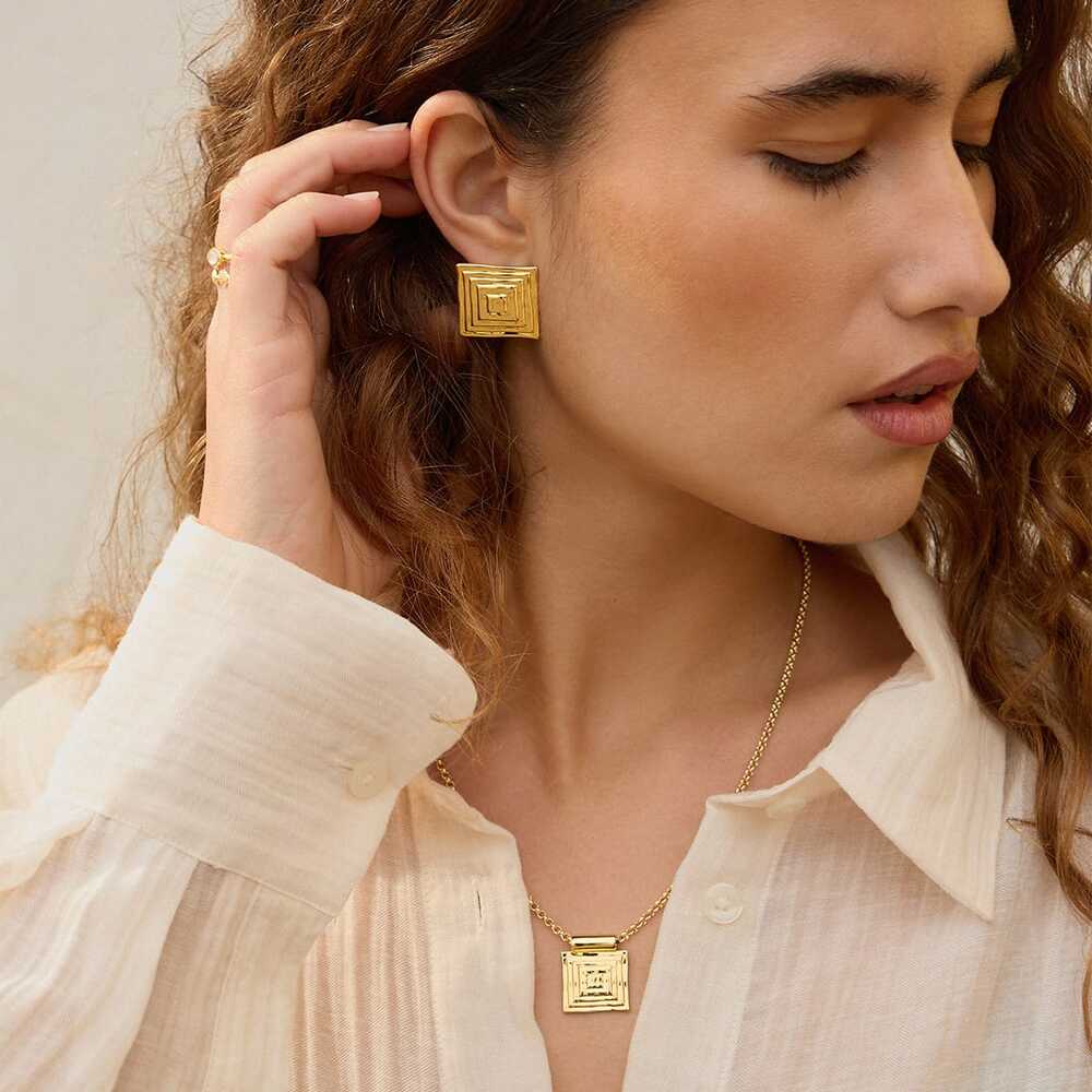 Daisy London Gold Plate Strata Square Pendant Necklace Additional Image - 3