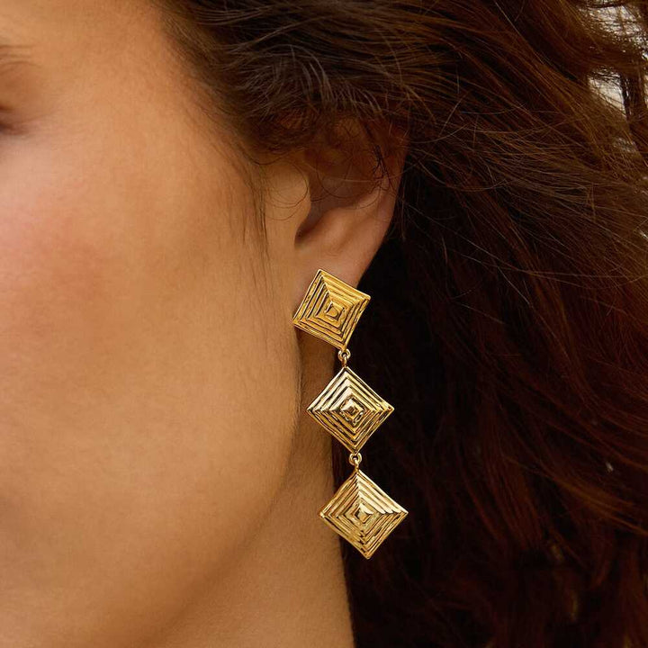 Daisy London Gold Plate Strata Triple Drop Earrings Additional Image - 1