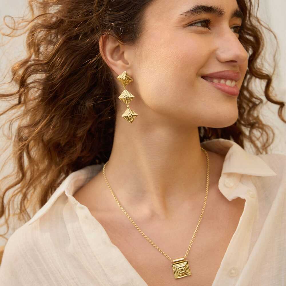 Daisy London Gold Plate Strata Triple Drop Earrings Additional Image - 3