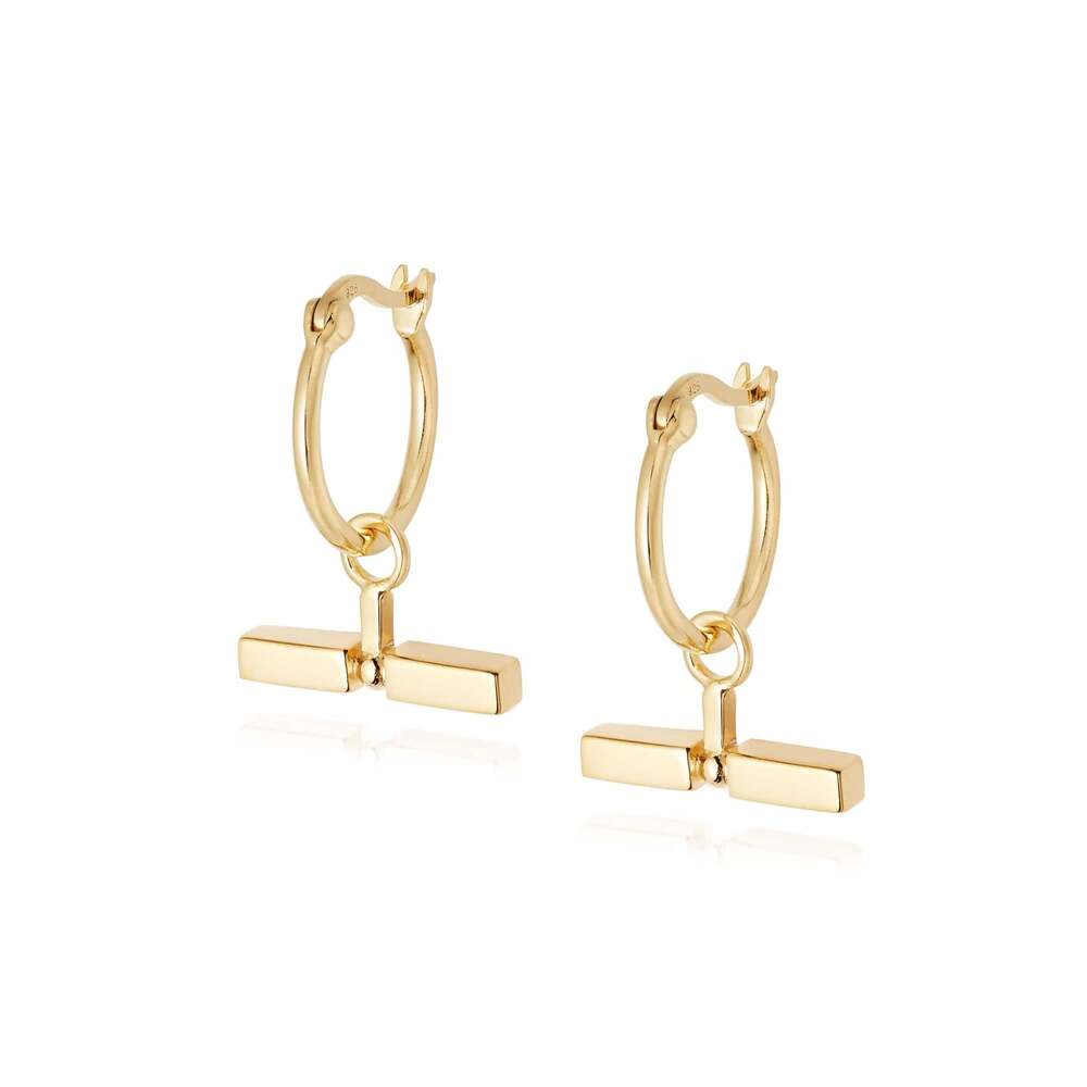 18ct Plate Stacked T Bar Earrings