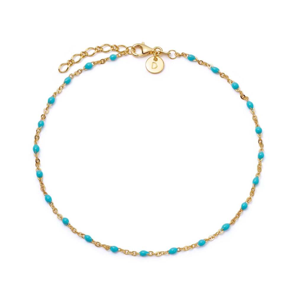 Daisy London Gold Plate Turquoise Enamel Beaded Anklet