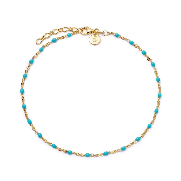 Daisy London Gold Plate Turquoise Enamel Beaded Anklet
