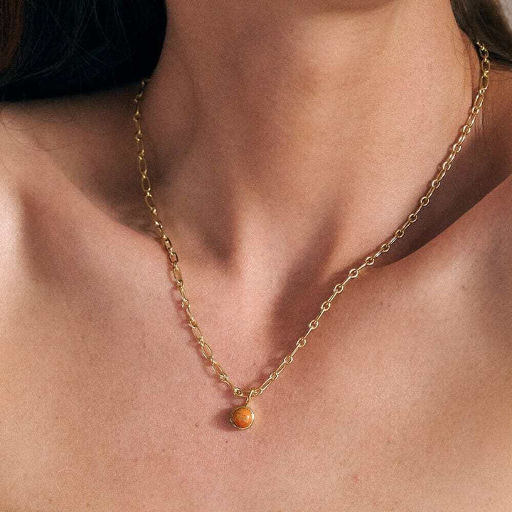 Daisy London Gold Red Coral Chunky Healing Stone Necklace - MococoDaisy LondonHN5012_GPNecklaces