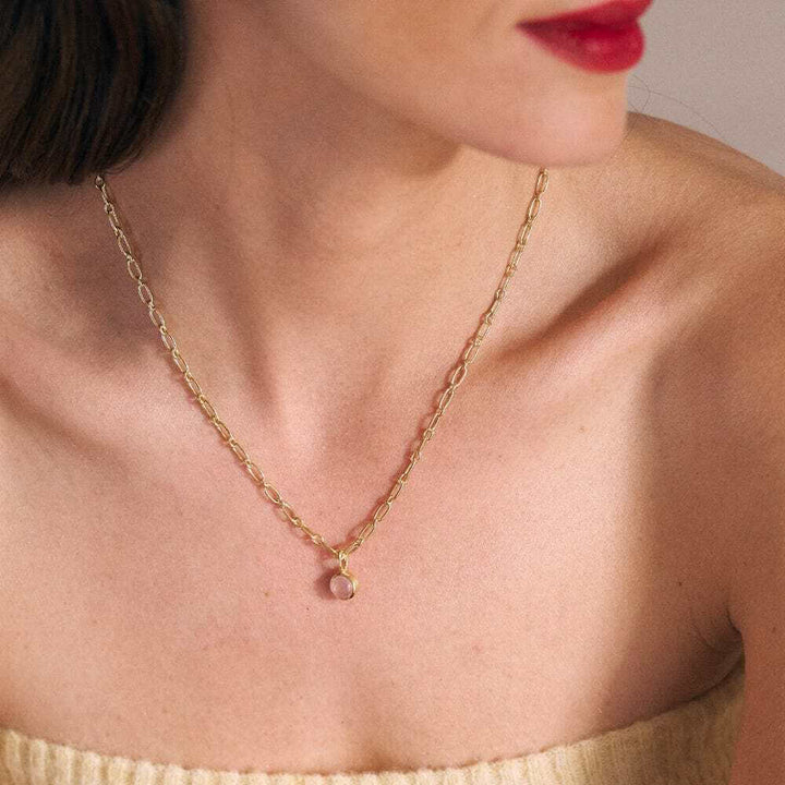 Daisy London Gold Rose Quartz Chunky Healing Stone Necklace - MococoDaisy LondonHN5005_GPNecklaces