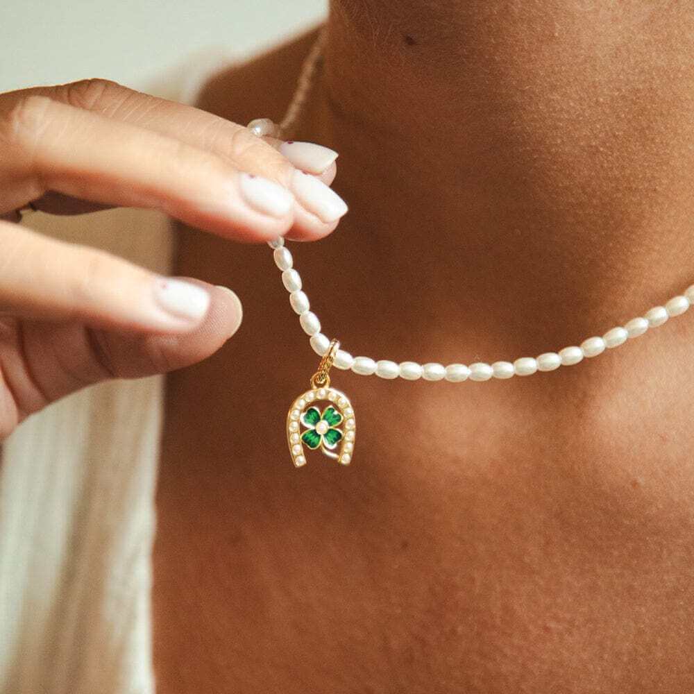 Daisy London Gold Shrimps Clover Charm Pearl Necklace - MococoDaisy LondonSHN015_GPNecklaces