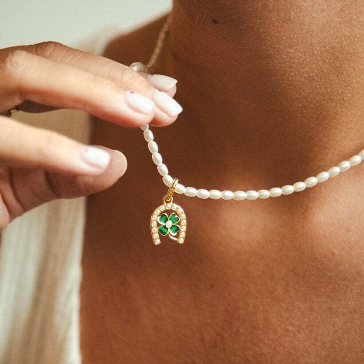 Daisy London Gold Shrimps Clover Charm Pearl Necklace - MococoDaisy LondonSHN015_GPNecklaces
