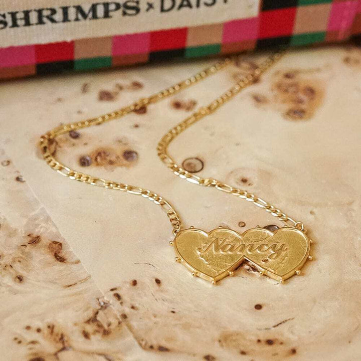 Daisy London Gold Shrimps Double Heart Personalised Necklace - MococoDaisy LondonNP012_GPNecklaces