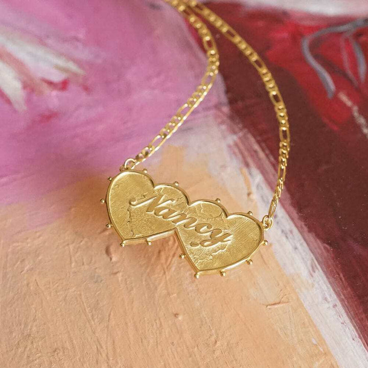 Daisy London Gold Shrimps Double Heart Personalised Necklace - MococoDaisy LondonNP012_GPNecklaces
