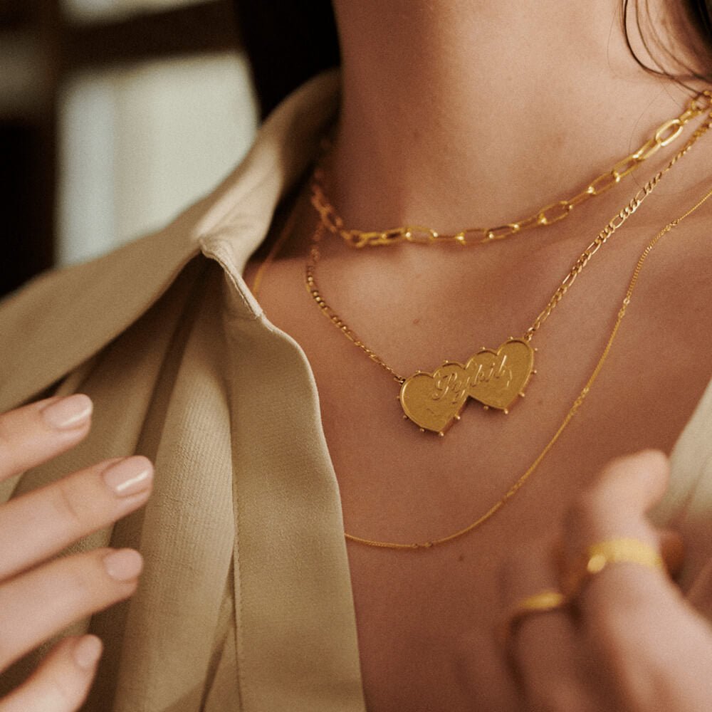 Daisy London Gold Shrimps Double Heart Personalised Necklace - MococoDaisy LondonNP012_GPNecklaces