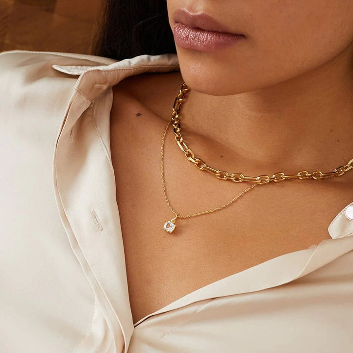 Daisy London Gold White Topaz April Birthstone Charm Necklace - MococoDaisy LondonBS16_GPNecklaces