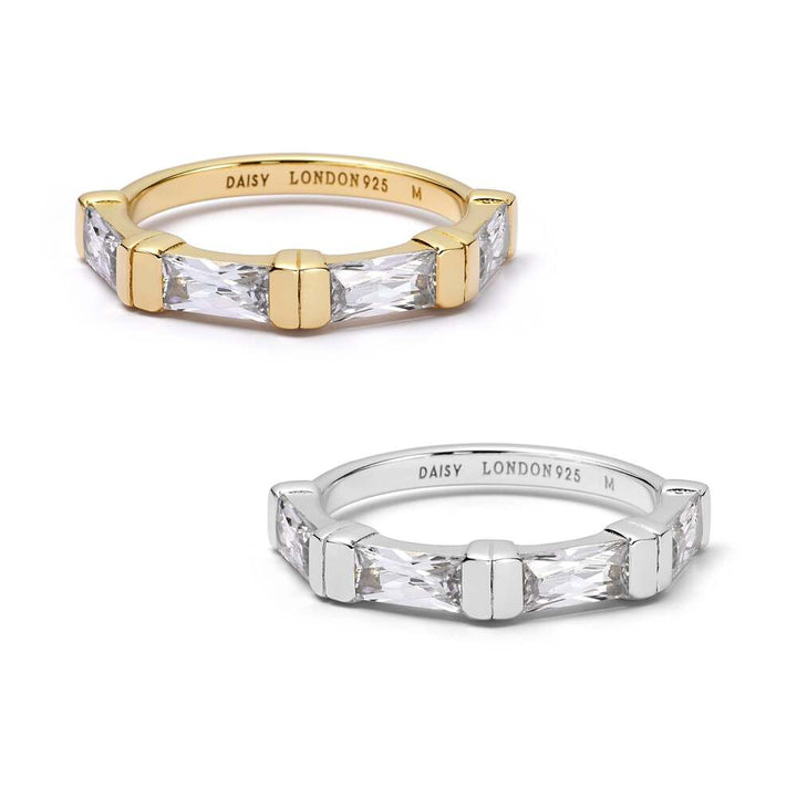 Daisy London Polly Crystal Mixed Metal Ring Stack
